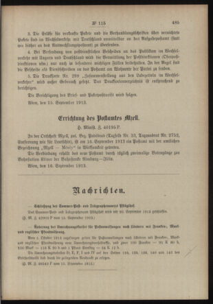 Post- und Telegraphen-Verordnungsblatt für das Verwaltungsgebiet des K.-K. Handelsministeriums 19130920 Seite: 7