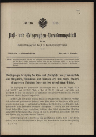 Post- und Telegraphen-Verordnungsblatt für das Verwaltungsgebiet des K.-K. Handelsministeriums 19130922 Seite: 1