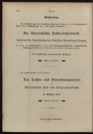 Post- und Telegraphen-Verordnungsblatt für das Verwaltungsgebiet des K.-K. Handelsministeriums 19130930 Seite: 4