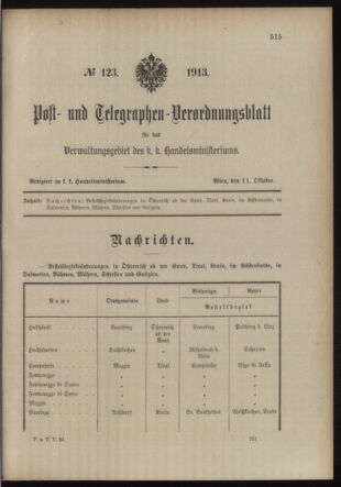 Post- und Telegraphen-Verordnungsblatt für das Verwaltungsgebiet des K.-K. Handelsministeriums