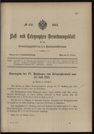 Post- und Telegraphen-Verordnungsblatt für das Verwaltungsgebiet des K.-K. Handelsministeriums