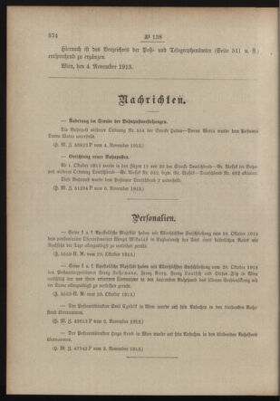 Post- und Telegraphen-Verordnungsblatt für das Verwaltungsgebiet des K.-K. Handelsministeriums 19131110 Seite: 2