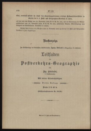 Post- und Telegraphen-Verordnungsblatt für das Verwaltungsgebiet des K.-K. Handelsministeriums 19131110 Seite: 4