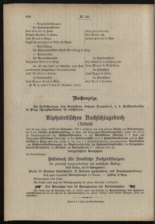 Post- und Telegraphen-Verordnungsblatt für das Verwaltungsgebiet des K.-K. Handelsministeriums 19131125 Seite: 4