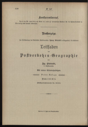 Post- und Telegraphen-Verordnungsblatt für das Verwaltungsgebiet des K.-K. Handelsministeriums 19131204 Seite: 4