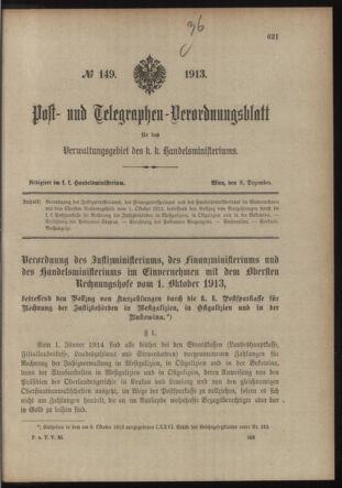 Post- und Telegraphen-Verordnungsblatt für das Verwaltungsgebiet des K.-K. Handelsministeriums 19131209 Seite: 1