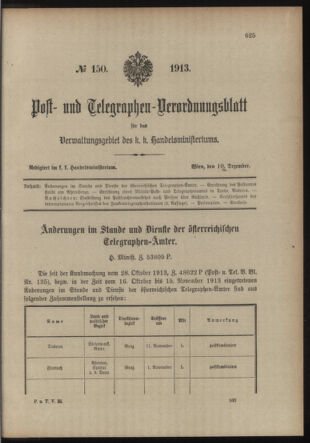 Post- und Telegraphen-Verordnungsblatt für das Verwaltungsgebiet des K.-K. Handelsministeriums 19131210 Seite: 1