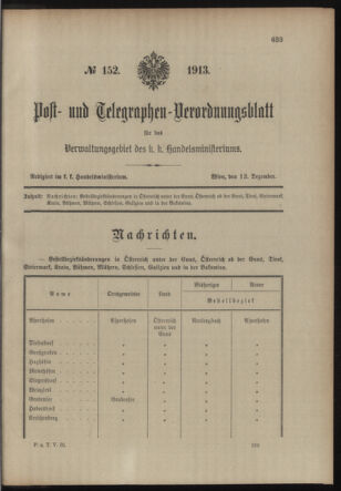 Post- und Telegraphen-Verordnungsblatt für das Verwaltungsgebiet des K.-K. Handelsministeriums 19131213 Seite: 1