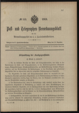 Post- und Telegraphen-Verordnungsblatt für das Verwaltungsgebiet des K.-K. Handelsministeriums 19131215 Seite: 1