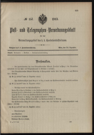 Post- und Telegraphen-Verordnungsblatt für das Verwaltungsgebiet des K.-K. Handelsministeriums 19131224 Seite: 1