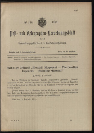 Post- und Telegraphen-Verordnungsblatt für das Verwaltungsgebiet des K.-K. Handelsministeriums