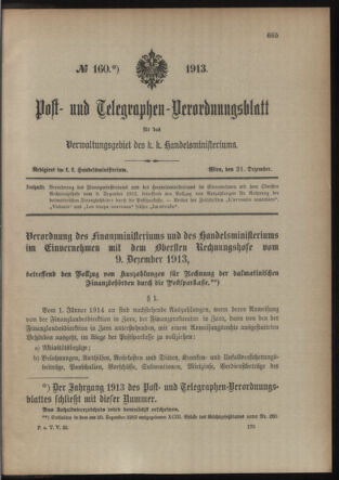 Post- und Telegraphen-Verordnungsblatt für das Verwaltungsgebiet des K.-K. Handelsministeriums 19131231 Seite: 1