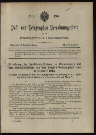 Post- und Telegraphen-Verordnungsblatt für das Verwaltungsgebiet des K.-K. Handelsministeriums 19140102 Seite: 1