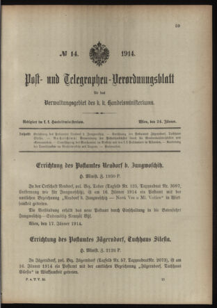 Post- und Telegraphen-Verordnungsblatt für das Verwaltungsgebiet des K.-K. Handelsministeriums 19140124 Seite: 1