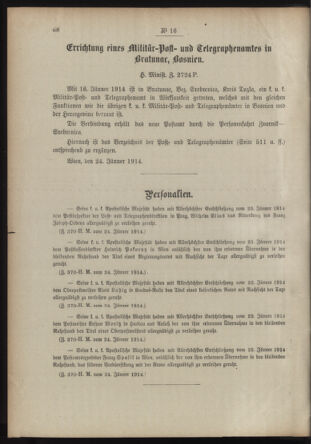 Post- und Telegraphen-Verordnungsblatt für das Verwaltungsgebiet des K.-K. Handelsministeriums 19140129 Seite: 2