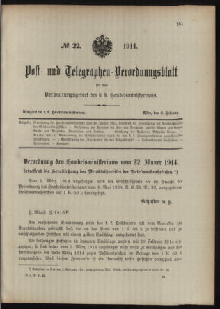 Post- und Telegraphen-Verordnungsblatt für das Verwaltungsgebiet des K.-K. Handelsministeriums 19140206 Seite: 7