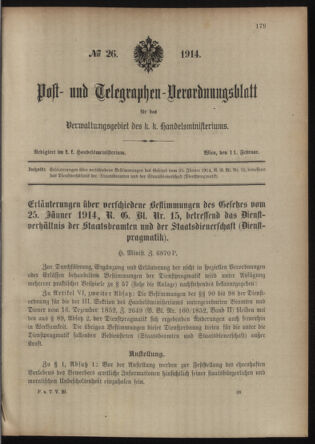 Post- und Telegraphen-Verordnungsblatt für das Verwaltungsgebiet des K.-K. Handelsministeriums 19140211 Seite: 1