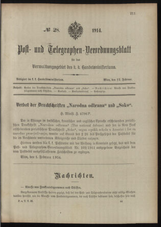 Post- und Telegraphen-Verordnungsblatt für das Verwaltungsgebiet des K.-K. Handelsministeriums 19140212 Seite: 3