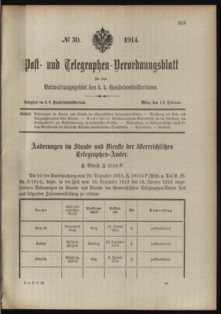 Post- und Telegraphen-Verordnungsblatt für das Verwaltungsgebiet des K.-K. Handelsministeriums