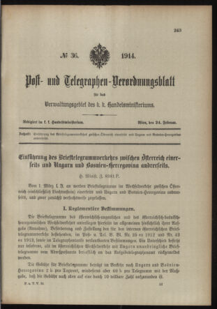 Post- und Telegraphen-Verordnungsblatt für das Verwaltungsgebiet des K.-K. Handelsministeriums