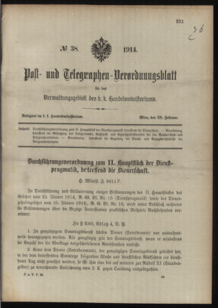 Post- und Telegraphen-Verordnungsblatt für das Verwaltungsgebiet des K.-K. Handelsministeriums 19140228 Seite: 1