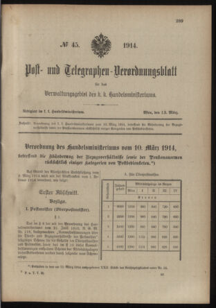 Post- und Telegraphen-Verordnungsblatt für das Verwaltungsgebiet des K.-K. Handelsministeriums 19140313 Seite: 1