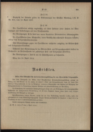 Post- und Telegraphen-Verordnungsblatt für das Verwaltungsgebiet des K.-K. Handelsministeriums 19140422 Seite: 3