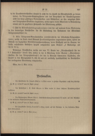 Post- und Telegraphen-Verordnungsblatt für das Verwaltungsgebiet des K.-K. Handelsministeriums 19140511 Seite: 3