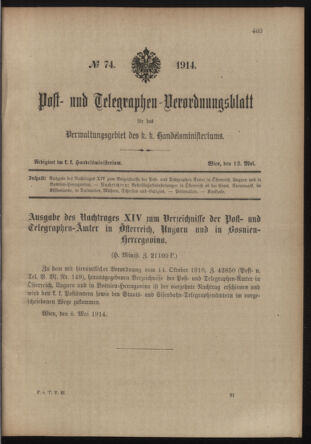 Post- und Telegraphen-Verordnungsblatt für das Verwaltungsgebiet des K.-K. Handelsministeriums 19140513 Seite: 5