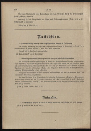 Post- und Telegraphen-Verordnungsblatt für das Verwaltungsgebiet des K.-K. Handelsministeriums 19140516 Seite: 2