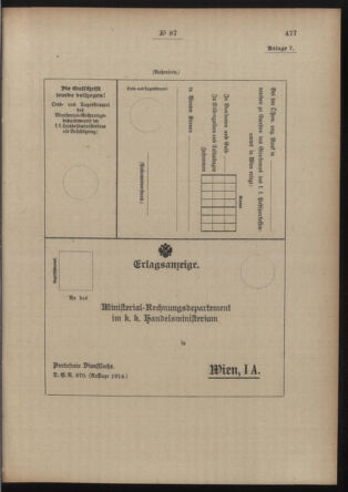 Post- und Telegraphen-Verordnungsblatt für das Verwaltungsgebiet des K.-K. Handelsministeriums 19140612 Seite: 19