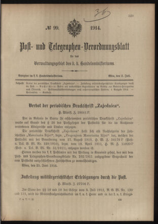 Post- und Telegraphen-Verordnungsblatt für das Verwaltungsgebiet des K.-K. Handelsministeriums 19140702 Seite: 1