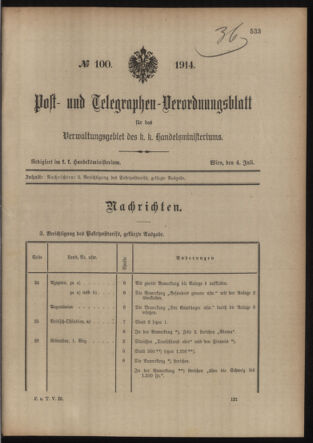 Post- und Telegraphen-Verordnungsblatt für das Verwaltungsgebiet des K.-K. Handelsministeriums