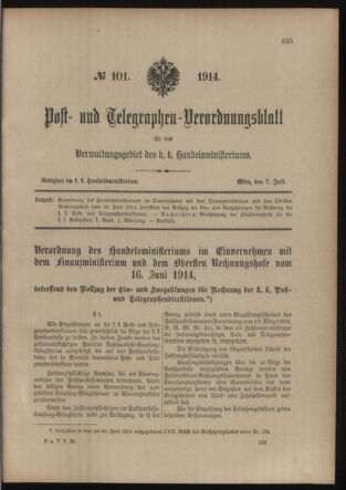 Post- und Telegraphen-Verordnungsblatt für das Verwaltungsgebiet des K.-K. Handelsministeriums 19140707 Seite: 1