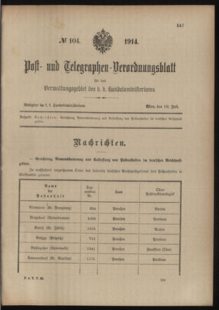 Post- und Telegraphen-Verordnungsblatt für das Verwaltungsgebiet des K.-K. Handelsministeriums