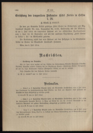 Post- und Telegraphen-Verordnungsblatt für das Verwaltungsgebiet des K.-K. Handelsministeriums 19140716 Seite: 2