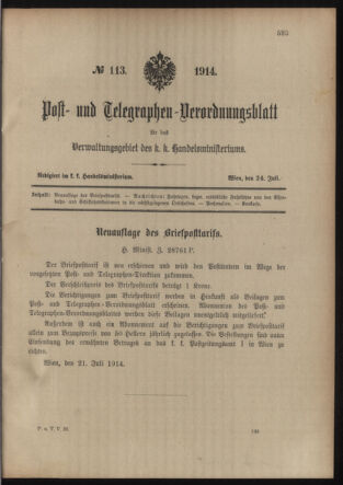 Post- und Telegraphen-Verordnungsblatt für das Verwaltungsgebiet des K.-K. Handelsministeriums