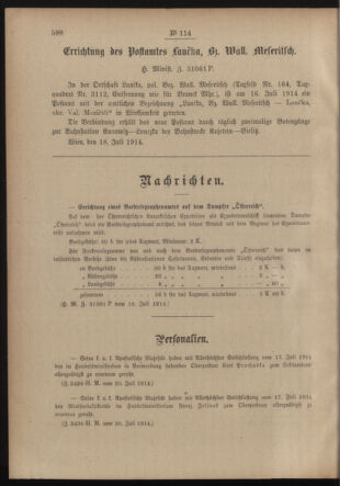 Post- und Telegraphen-Verordnungsblatt für das Verwaltungsgebiet des K.-K. Handelsministeriums 19140727 Seite: 2