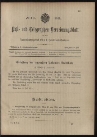 Post- und Telegraphen-Verordnungsblatt für das Verwaltungsgebiet des K.-K. Handelsministeriums 19140729 Seite: 1