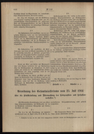 Post- und Telegraphen-Verordnungsblatt für das Verwaltungsgebiet des K.-K. Handelsministeriums 19140731 Seite: 6