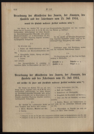 Post- und Telegraphen-Verordnungsblatt für das Verwaltungsgebiet des K.-K. Handelsministeriums 19140731 Seite: 8