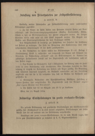 Post- und Telegraphen-Verordnungsblatt für das Verwaltungsgebiet des K.-K. Handelsministeriums 19140817 Seite: 2