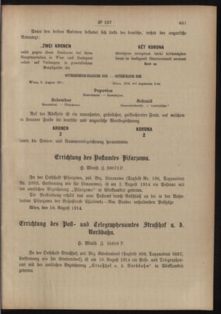 Post- und Telegraphen-Verordnungsblatt für das Verwaltungsgebiet des K.-K. Handelsministeriums 19140822 Seite: 3