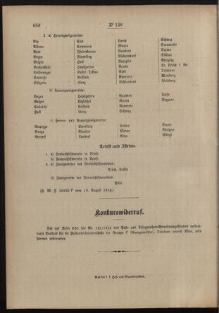 Post- und Telegraphen-Verordnungsblatt für das Verwaltungsgebiet des K.-K. Handelsministeriums 19140824 Seite: 6