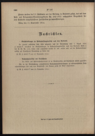 Post- und Telegraphen-Verordnungsblatt für das Verwaltungsgebiet des K.-K. Handelsministeriums 19140921 Seite: 2