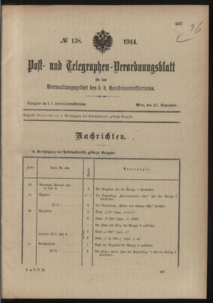 Post- und Telegraphen-Verordnungsblatt für das Verwaltungsgebiet des K.-K. Handelsministeriums 19140921 Seite: 3