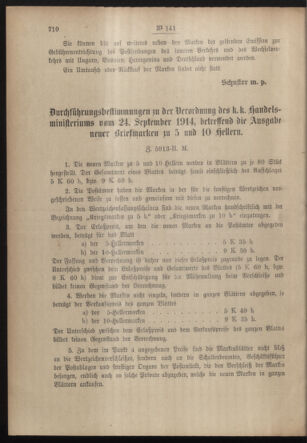 Post- und Telegraphen-Verordnungsblatt für das Verwaltungsgebiet des K.-K. Handelsministeriums 19140929 Seite: 2