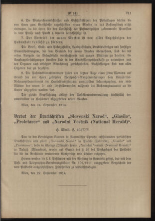 Post- und Telegraphen-Verordnungsblatt für das Verwaltungsgebiet des K.-K. Handelsministeriums 19140929 Seite: 3