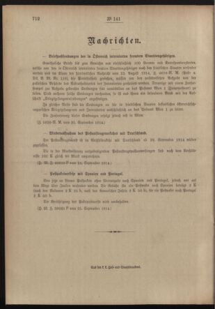 Post- und Telegraphen-Verordnungsblatt für das Verwaltungsgebiet des K.-K. Handelsministeriums 19140929 Seite: 4