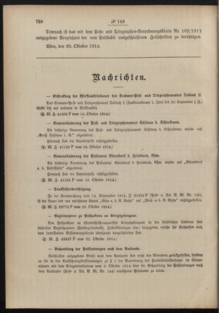 Post- und Telegraphen-Verordnungsblatt für das Verwaltungsgebiet des K.-K. Handelsministeriums 19141024 Seite: 2